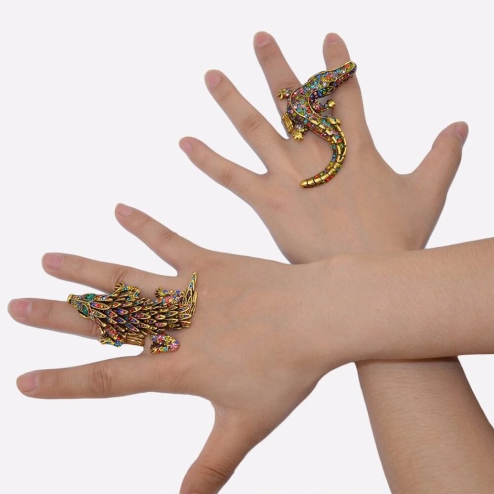 Bold Multicolor Crystal Alligator Statement Ring … - image 4